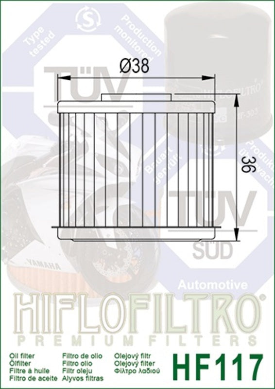 HIFLOFILTRO Oil Filter - HF117 HF117