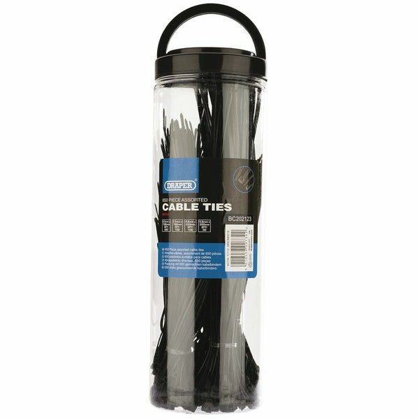 Cavi in ​​nylon Draper cravatte multile dimensioni nere 650 pezzi 90734.0