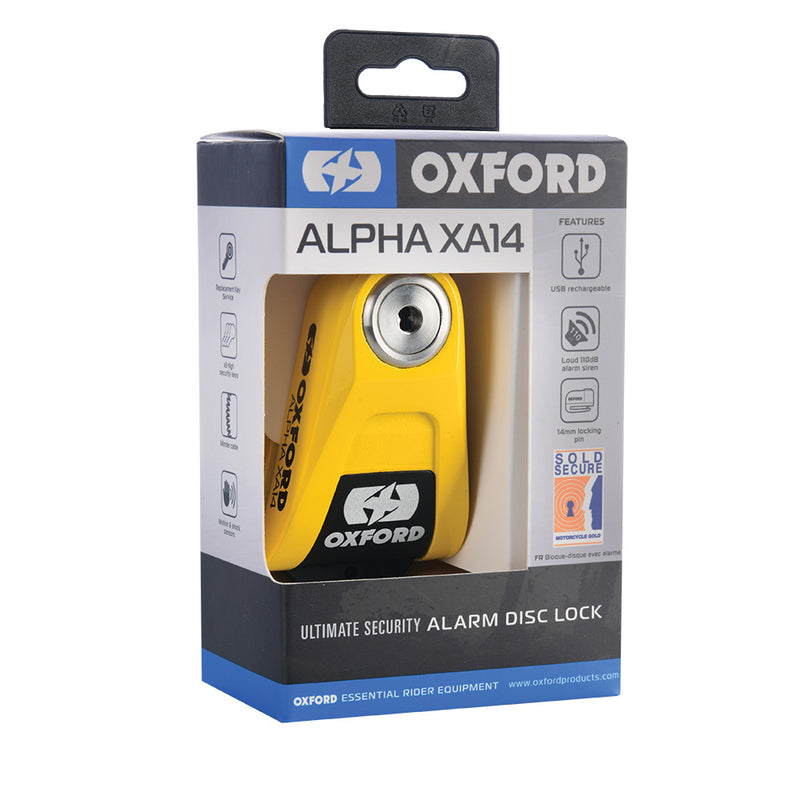 Oxford Alpha XA14 Disco di allarme Blocco Ø14mm in acciaio inossidabile LK217 nero/giallo