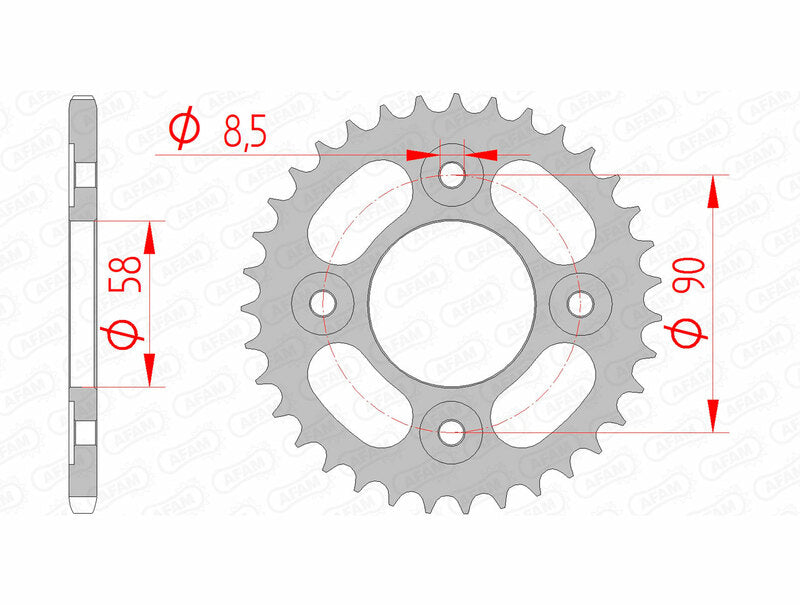 AFAM Steel Standard Bakdrev 10117 - 420 i stål med exakt måttspecifikation. Passar Honda Monkey 125, MSX 125 och ANF 125 Innova modeller.