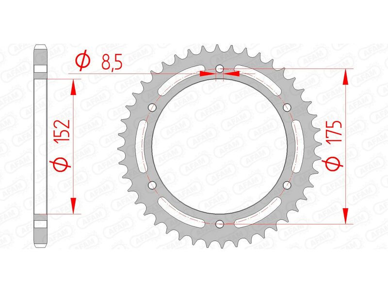 AFAM Steel Standard Rear Sprocket 12301 - 520 bakdrev i stål med 520 kedjedelning. Passar Yamaha DT 200 R och TTR 250 modeller från 1988 till 2004.