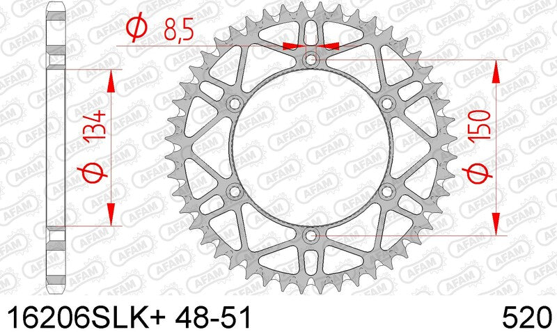 Afam Steel -Sublianing posteriore Sprock 16206 - 520