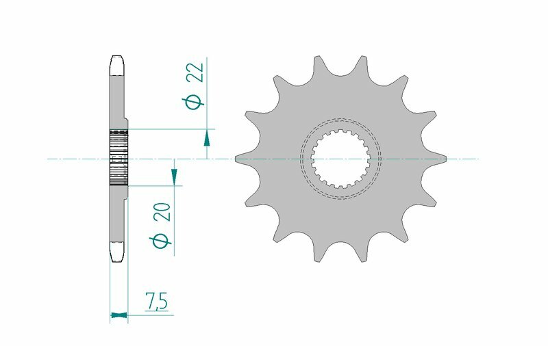 AFAM Steel Självrengörande Framdrev 20210 - 520 med 13 tänder och splinesfäste. Teknisk ritning visar dimensioner inklusive 22 mm ytterdiameter och 20 mm innerdiameter.