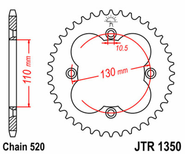 JT Sprock's Steel Standard Rear Sprock 1350 - 520 JTR1350.36