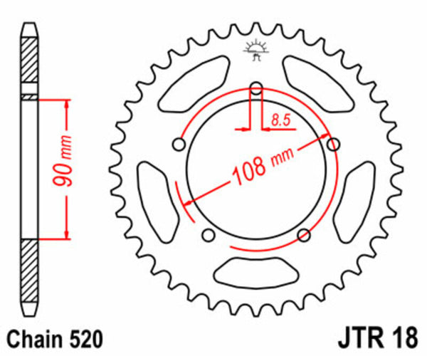 JT Sprock's Steel Standard Standard Portom 18 - 520 JTR18.43