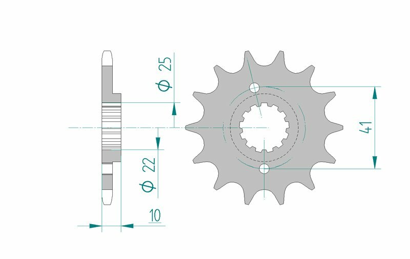 AFAM Steel Standard Front Sprocket 20509 - 520 med teknisk ritning och måttspecifikationer. Passar Honda NX 650 Dominator, FX 650 Vigor och SLR 650.