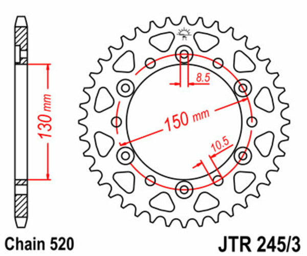 JT Sprock's Steel Standard Rear Sprock 245/3 - 520 JTR245/3.45