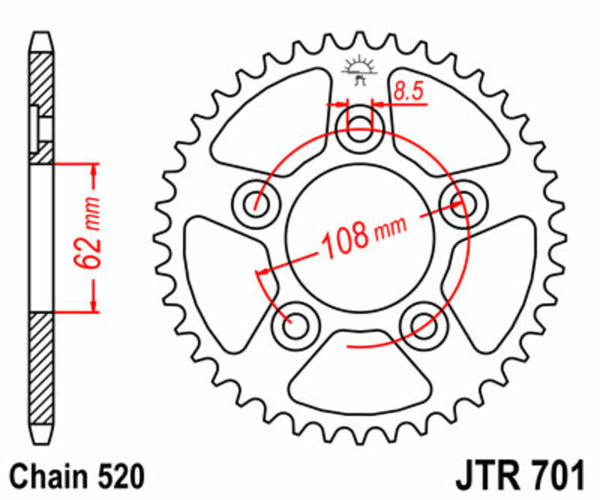 JT Sprock's Steel Standard Standard posteriore Sprock 701 - 520 JTR701.42