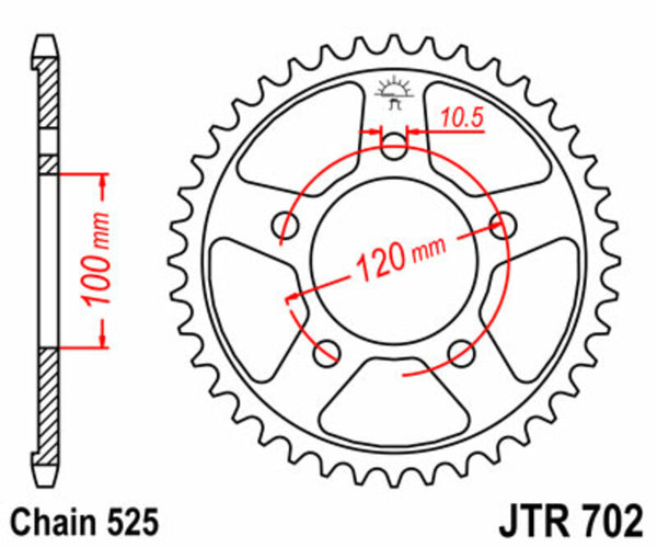 JT Sprock's Steel Standard Standard posteriore Sprock 702 - 525 JTR702.42