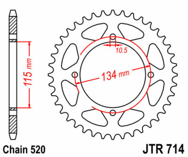 JT Sprock's Steel Standard Standard Portatore posteriore 714 - 520 JTR714.50