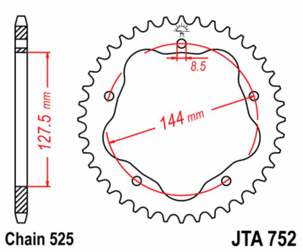 JT Sprock's Steel Standard Standard Portatore posteriore 752 - 525 - Richiede un vettore di pignone posteriore di JT JTR752.42 di JT Sprock