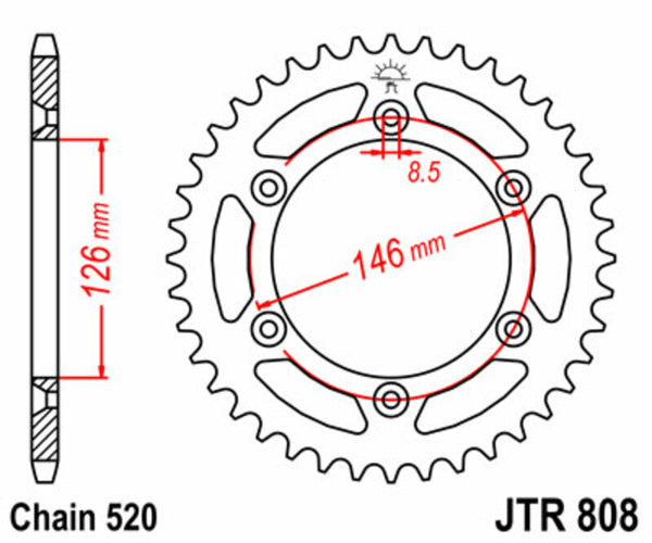 JT Sprock's Steel Standard posteriore Sprock 808 - 520 JTR808.39