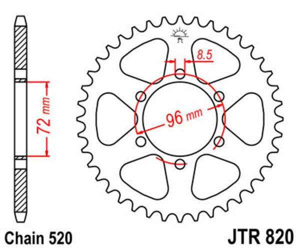 JT Sprock's Steel Standard Standard Portom 820 - 520 JTR820.42