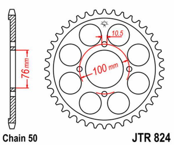 JT Sprock's Steel Standard Standard Portatore posteriore 824 - 530 JTR824.40