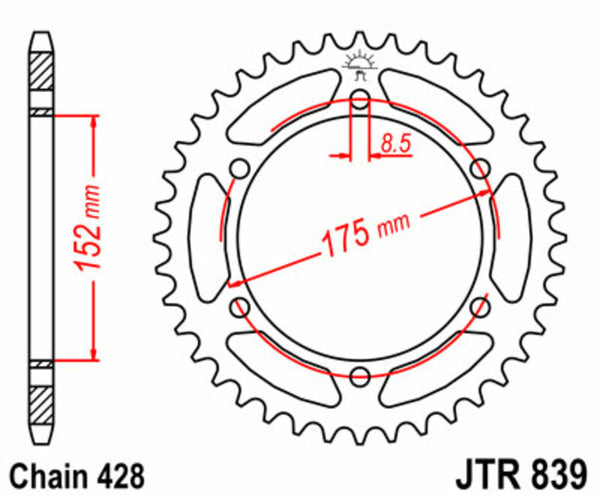 JT Sprock's Steel Standard Standard posteriore Sprock 839 - 428 JTR839.57