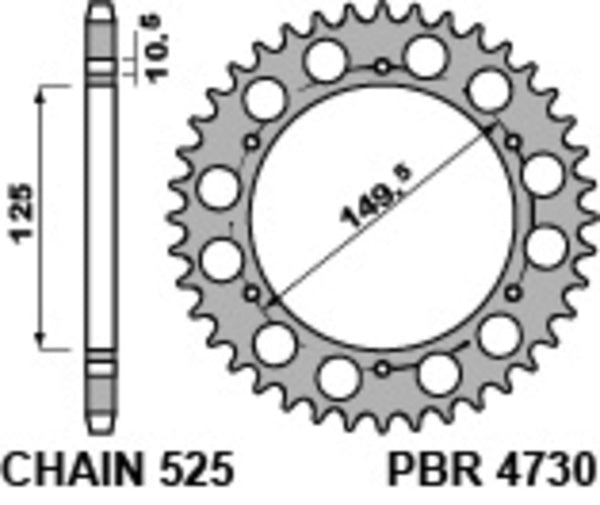 PBR Standard C45 Steel Rear Sprocket 4730 - 525 4730 42 C45 