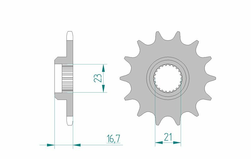 AFAM Steel Standard Front Sprocket 21506 - 520 framdrev med detaljerade måttspecifikationer. Passar Yamaha XJ 600 från olika årsmodeller.