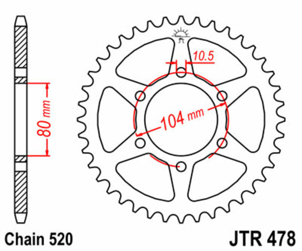 JT Sprock's Steel Standard Standard posteriore Sprock 478 - 520 JTR478.43