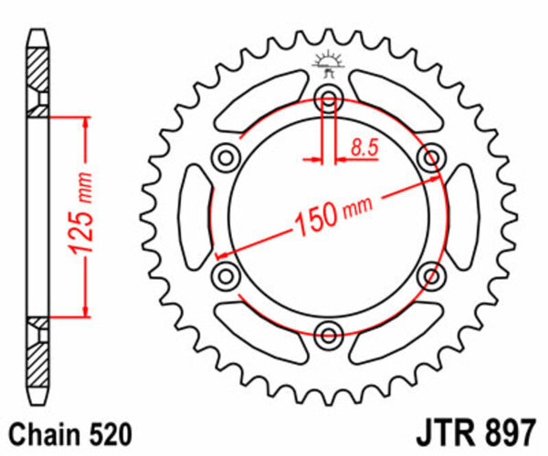JT Sprock's Steel Standard Standard posteriore Sprock 897 - 520 JTR897.38