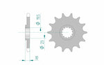 Teknisk ritning av AFAM Steel Self-Cleaning Front Sprocket 24201 - 520, kompatibel med Kawasaki KX 125. Visar dimensioner och monteringsdetaljer.