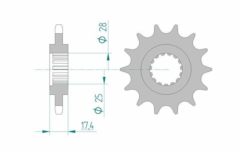 AFAM Steel Standard Framdrev 91800 - 525 i stål med 17.4 mm bredd och 28 mm ytterdiameter. Passar Voxan 1000 Café Racer och Roadster modeller.