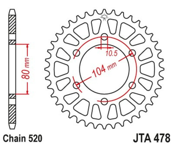 JT Sprock's aluminum Ultra-Light self-cleaning rear sprocket 478-520 JTA478.43BLK