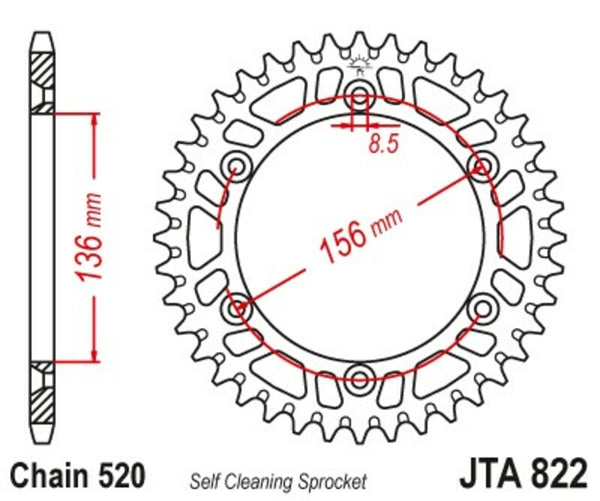 JT Sprock's aluminum Ultra-Light self-cleaning rear sprocket 822-520 JTA822.45BLK
