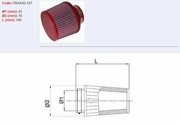 BMC Air Filter Tapered Ø42mm - FMSA42-127 FMSA42-127 