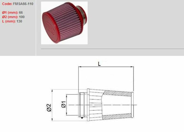 BMC AIR FILTER TAPERED Ø66mm-FMSA66-110 FMSA66-110