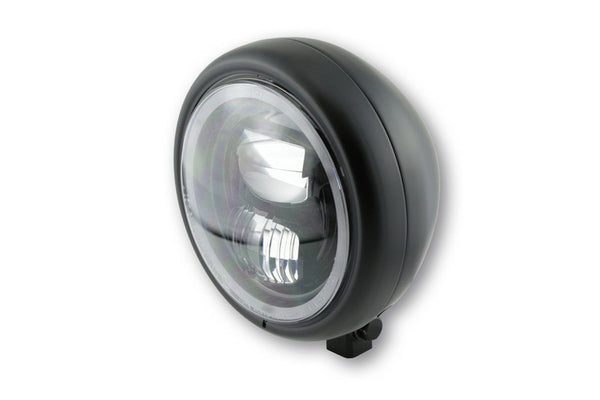 Highsider 5 3/4 "LED headlights Pecos Type 7 with parking light ring, matte black, e-approved