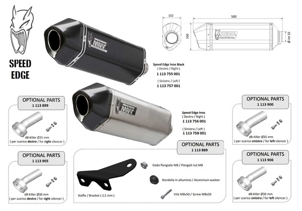 MIVV Speed ​​Edge Universal Silencer - lato sinistro 00.73.ku.m.srx