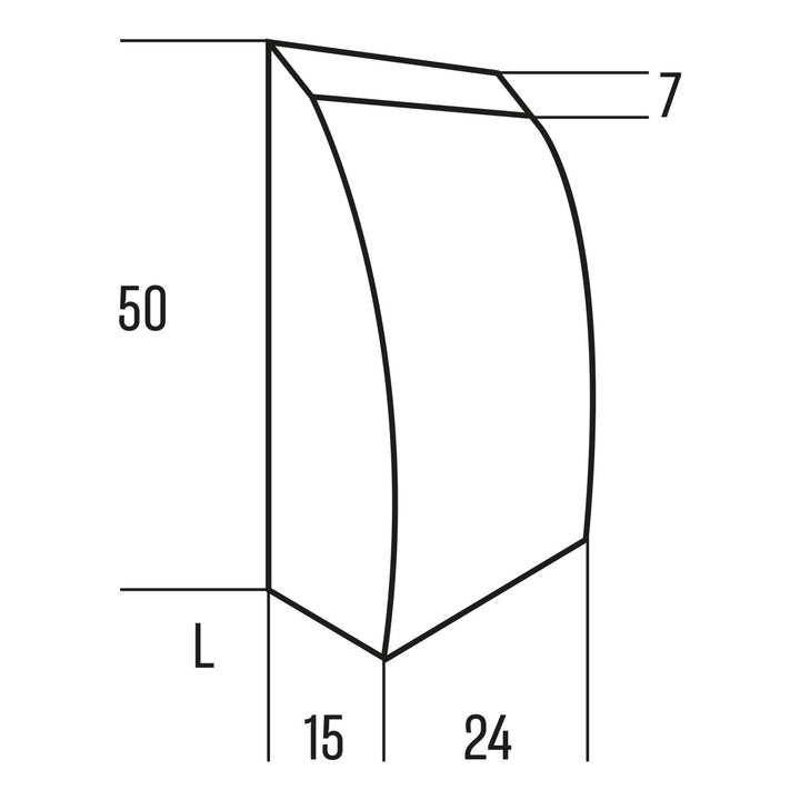 Måttskiss för Held ryggsäck Allround vattenavvisande i storlek L, med höjd 50 cm, bredd 24 cm och djup 15 cm.