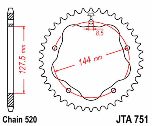 JT Sprock's Standard Steel rear Sprock 751 - 520 - Requires A JT Sprock's rear Sprock Carrier JTR751.43