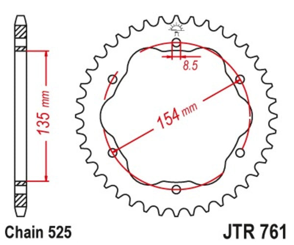 JT Sprock's Steel Standard Rear Sprock 761 - 525 - Requires A JT Sprock's rear Sprock Carrier JTR761.41