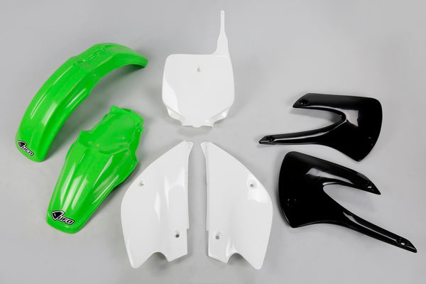 UFO Kit di plastica Restyled OEM Color (2010) Green/bianco Kawasaki KX85 Kakit214@999