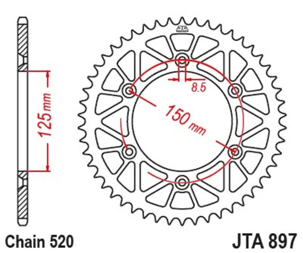 JT Sprockets relite in alluminio Porta posteriore nera 897 - 520 JTA897.40BLK
