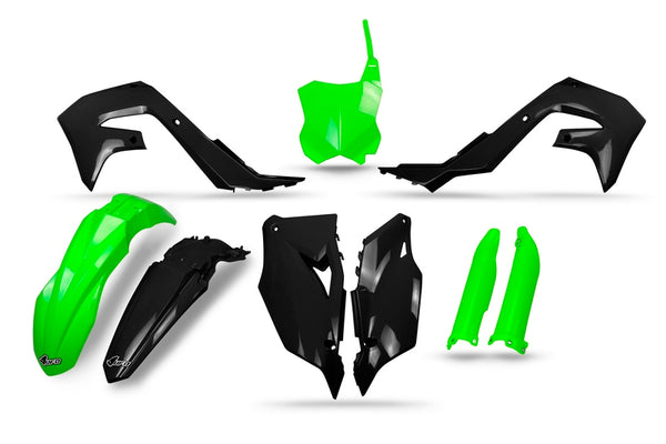 Kit di materie plastiche UFO Black/Neon Green - Kawasaki Kakit228@111