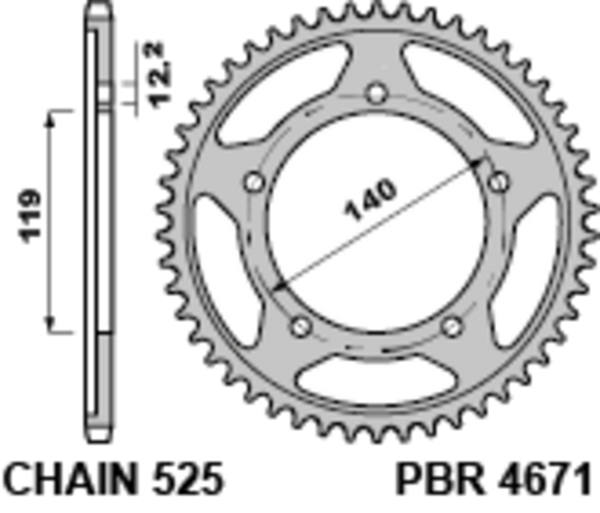 Spropet posteriore standard in acciaio PBR 4671 - 525 4671 44 C45