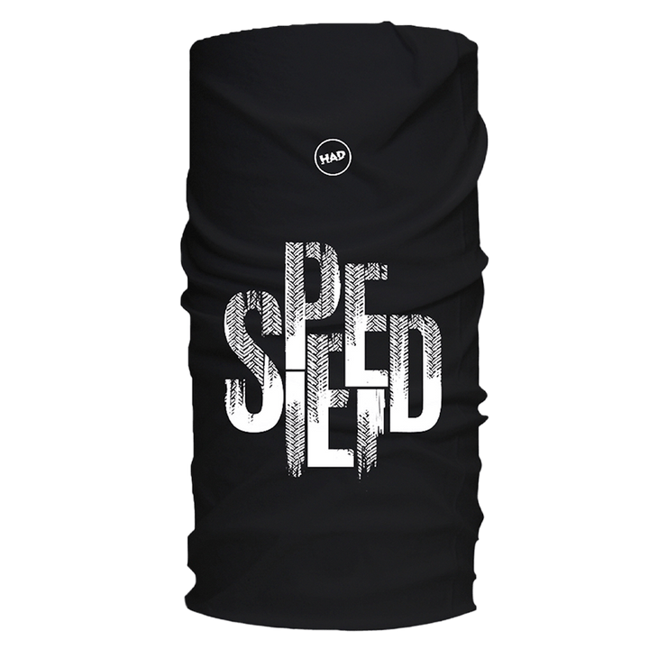 BÜSE Halskrage Tuch Speed Svart – multifunktionell halskrage i svart med vit 'SPEED'-text. Perfekt för motorcyklister och sportentusiaster.