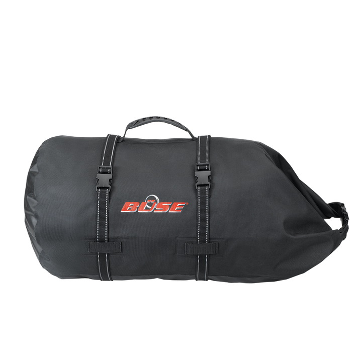 Buse Drybag Roll svart i 30L eller 60L med robust design, justerbara remmar och handtag för motorcykelförvaring.