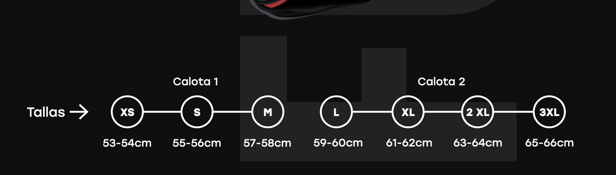 Storlekstabell för MT Helmets Integralhjälm Thunder 4 SV Mil Matt Svart, med storlekar från XS till 3XL och motsvarande huvudmått i centimeter.