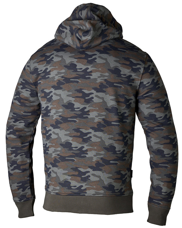 Baksidan av RST Kevlar Mc-Hoodie Urban Camo med hel kamouflagedesign och ribbade muddar för en bekväm passform.