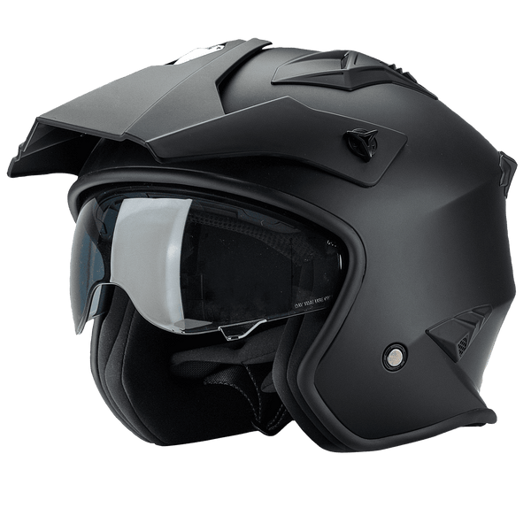 Rocc Öppen MC-Hjälm 200 i matt svart med modern design, integrerat visir och bekväm passform. Perfekt för stadskörning och säkerhet.