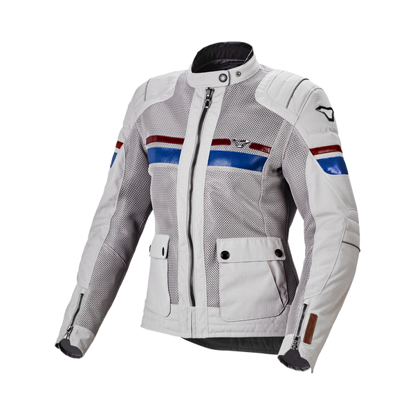 Giacca moto MacNA, donna fluente grigio chiaro/blu/rosso