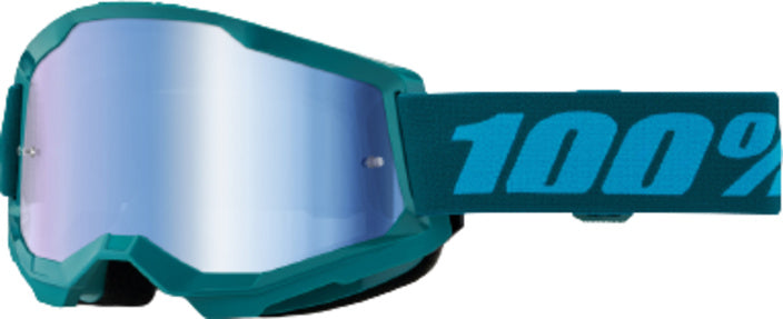 100% Goggles Strata 2 Stone - Spegel med spegelglas och turkos ram, perfekt för motocross och offroad-körning. Högkvalitativt skydd och stil.