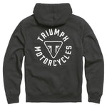 Baksidan av Triumph Digby Full Zip Hoody i svart med stor Triumph Motorcycles-logotyp. Bekväm och stilren huvtröja.