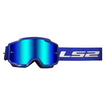 LS2 Goggles Charger Iridium Blå med blå spegelglas och elastiskt band med LS2-logotyp. Perfekt för motocross och motorcykelsäkerhet.