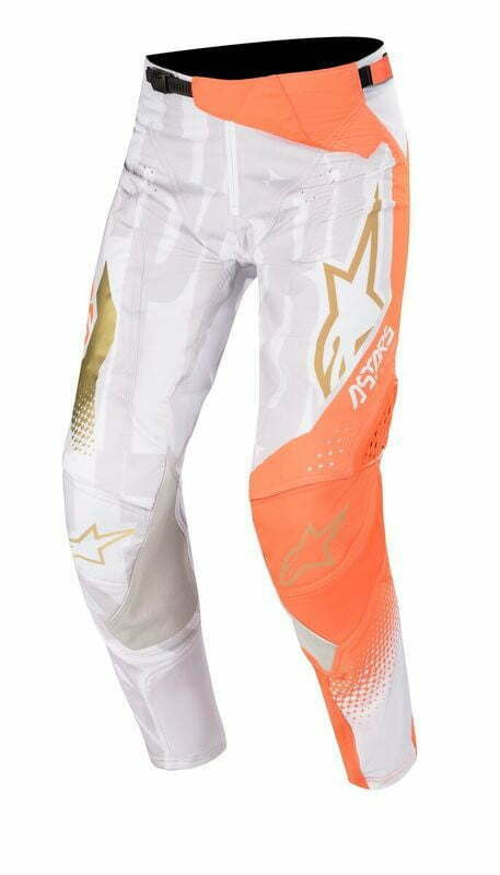 Pantaloni metallici alpinestars Techstar Factory White/ Orange Fluo/ Gold