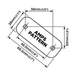 Måttdiagram för QuadLock 360 Base rektangulär modell, visar AMPS-mönster och exakta dimensioner.