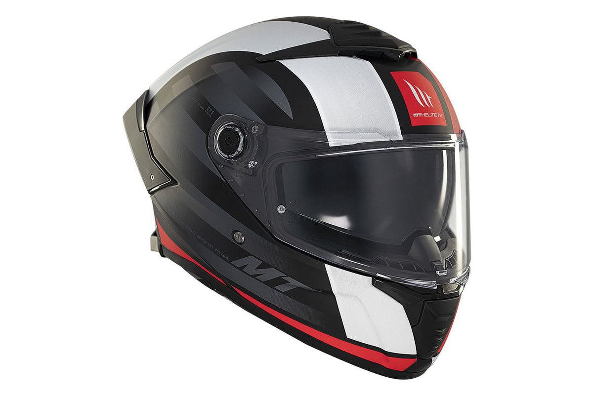 MT Helmets Integral Mc-Hjälm Thunder 4 SV Treads B5 i svart, rött och vitt, visad från höger sida med aerodynamiska detaljer.